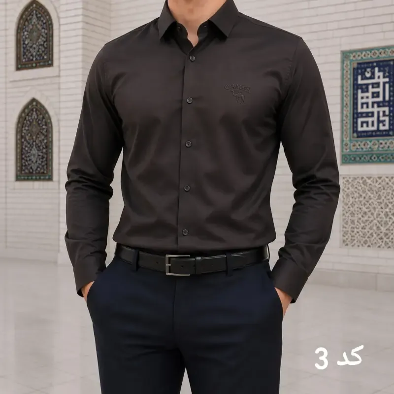 پیراهن آستین بلند مردانه اندامی پارچه مازراتی رنگ ثابت
