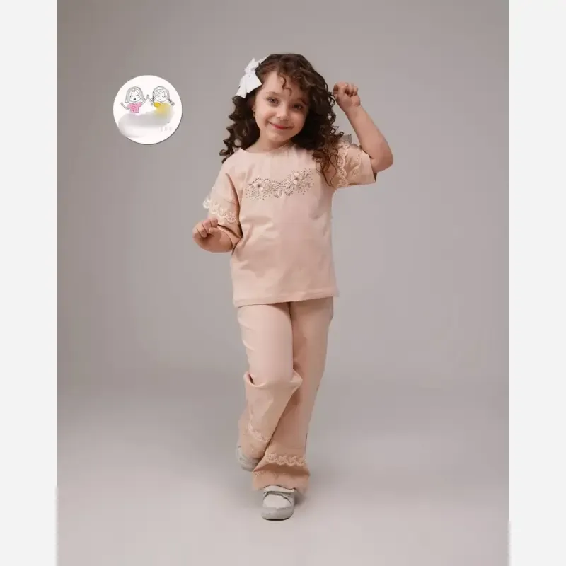 ست تیشرت و شلوار دخترانه جنس تیپ لاکرا اعلا سایز 35 تا 50