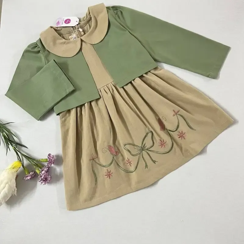 کت و سارافون دخترانه گلدوزی شده مناسب 3 تا 7 سال با طراحی خاص و دوخت تمیز