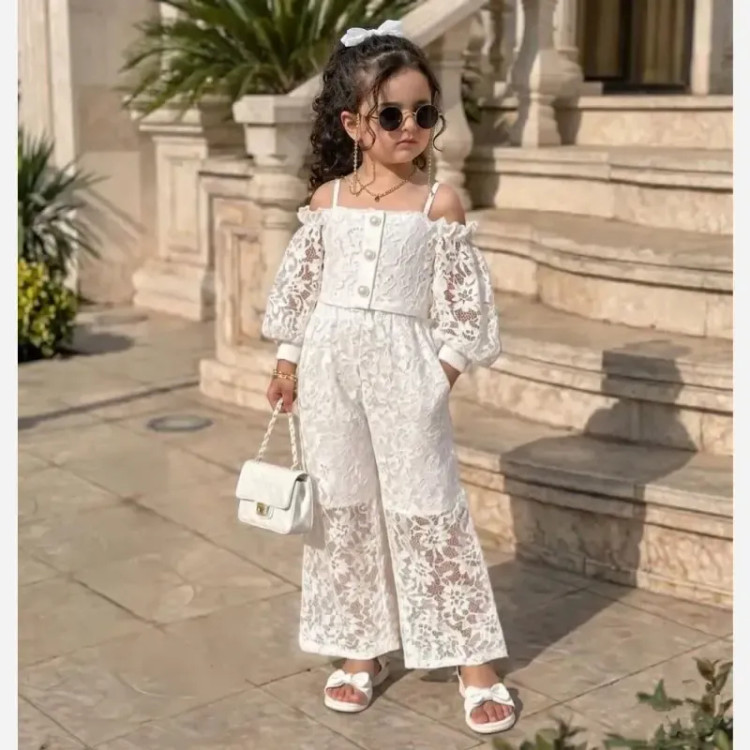 ست سه تکه دخترانه شومیز دانتل و تاپ و شلوار سایز 40 تا 60