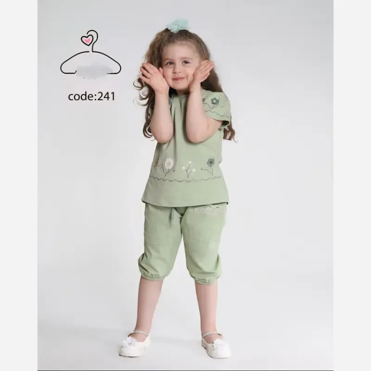 ست تاپ و شلوارک دخترانه پنبه لاکرا و کتان سایز 40 تا 55