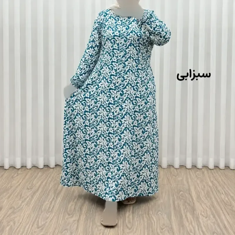 پیراهن ساحلی زنانه نخی فری سایز مناسب تا 48 کمربنددار