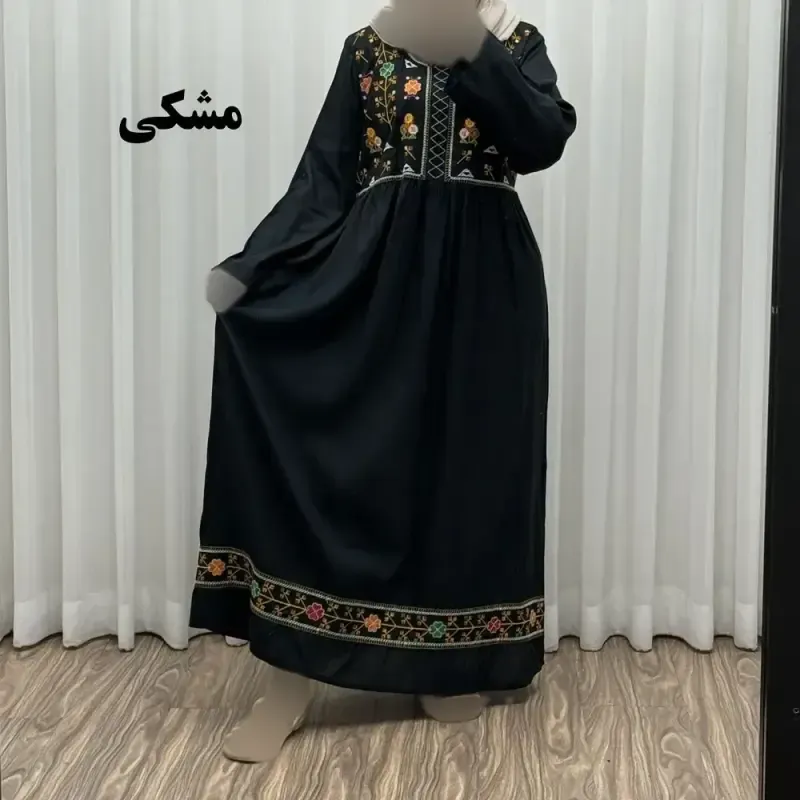 پیراهن نخی هندی سلن گلدوزی فری سایز تا 50 کمربنددار چهارفصل زنانه شیک