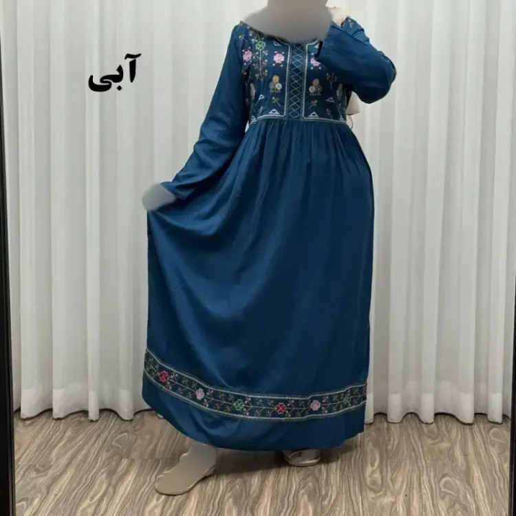پیراهن نخی هندی سلن گلدوزی فری سایز تا 50 کمربنددار چهارفصل زنانه شیک