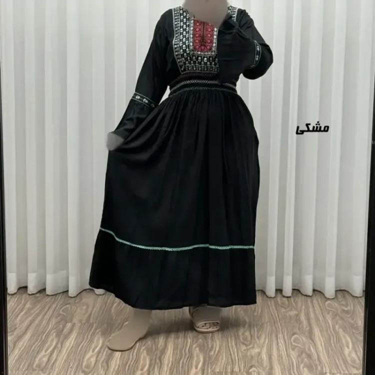 پیراهن نخی گلدوزی زنانه و دخترانه فری سایز مدل نازی کد 1778