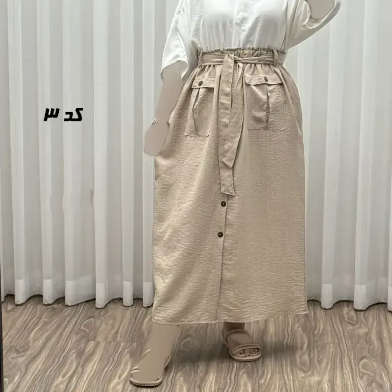 دامن زنانه نخی مدل پرایا فری سایز مناسب تا 48