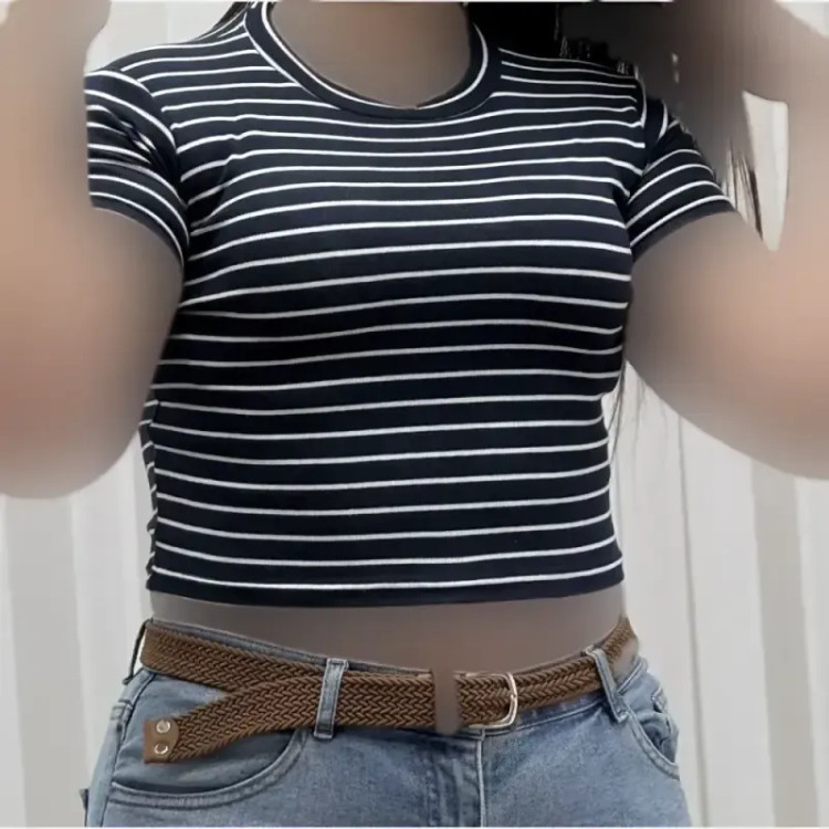 کراپ راه راه کبریتی چهارفصل زنانه دخترانه تنخور شیک سایز S M L XL XXL