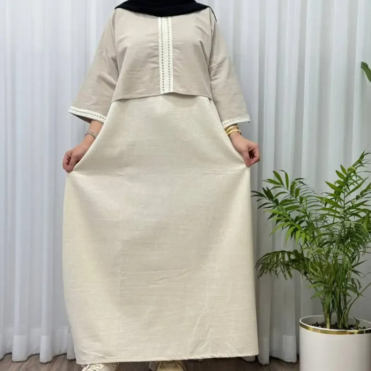 کراپ سارافون نوار گیپور لینن فری سایز مناسب تا سایز 48 تنخور شیک و راحت چهارفصل