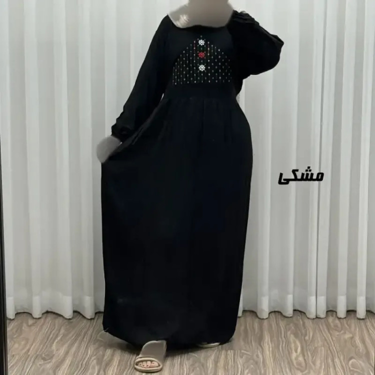 پیراهن ساحلی نخی گلدوزی شده زنانه و دخترانه فری سایز تا 46 با کمربند
