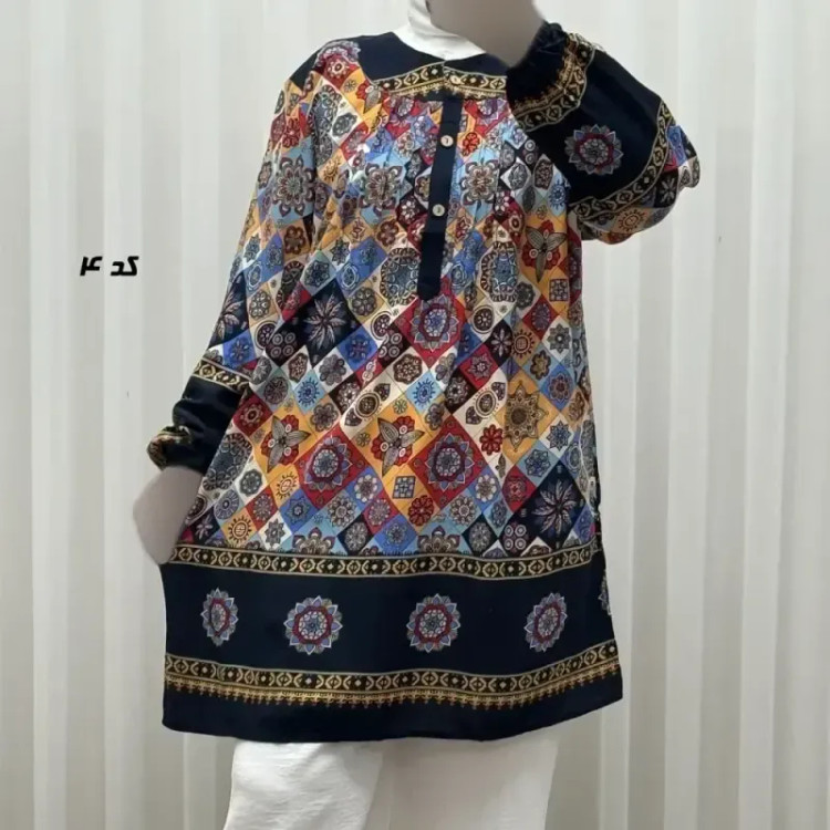 تونیک نخی زنانه سایز بزرگ مدل ستاره کوچک دکمه دار