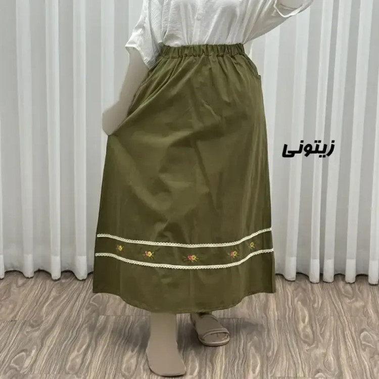 دامن لینن نچرال گلدوزی شده زنانه فری سایز مناسب تا 46