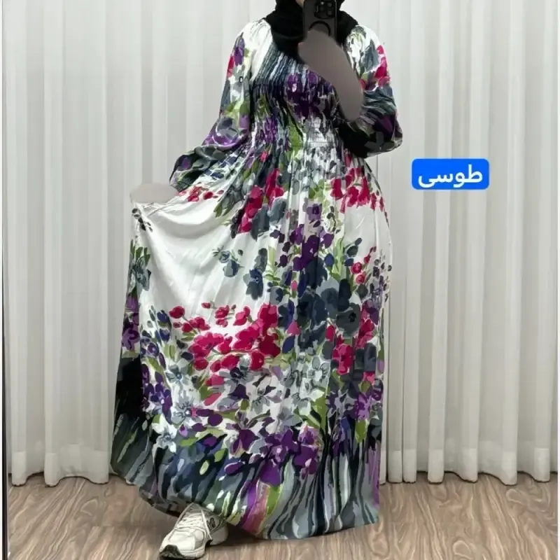 پیراهن ساحلی آبرنگی کریشه فری سایز زنانه آستین بلند تا سایز 54 مناسب چهارفصل شیک و راحت بدون بدن نما