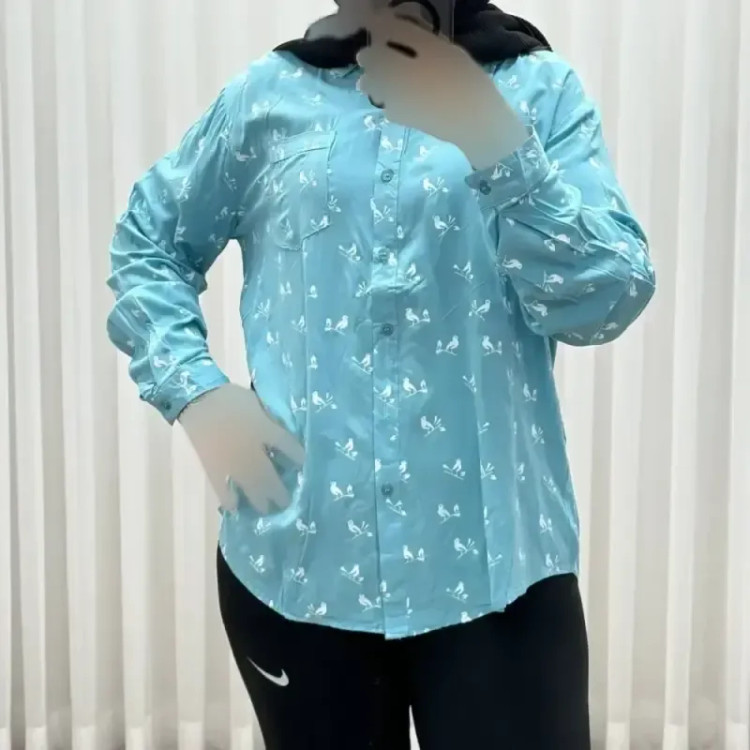 شومیز وارداتی نخی مدل Bird کد 1364 فری سایز تا 50 تنخور شیک چهارفصل زنانه و دخترانه