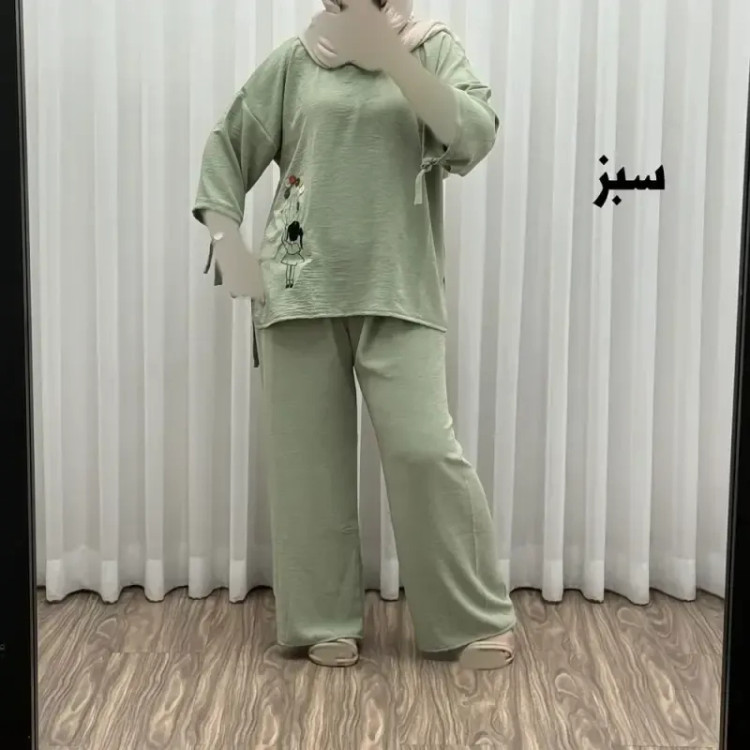 ست بلوز شلوار بادکنکی فری سایز تا 52 ابر و باد چهارفصل شیک و راحت بدون آبرفت و رنگ رفتگی