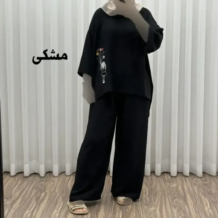 ست بلوز شلوار بادکنکی فری سایز تا 52 ابر و باد چهارفصل شیک و راحت بدون آبرفت و رنگ رفتگی