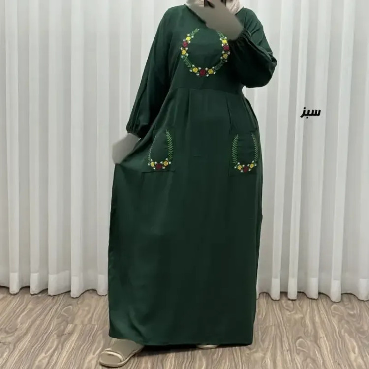 پیراهن نخی گلدوزی زنانه مدل خاطره فری سایز مناسب تا 48