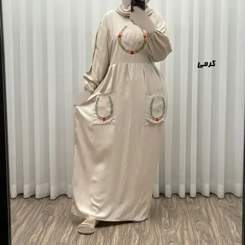 پیراهن نخی گلدوزی زنانه مدل خاطره فری سایز مناسب تا 48