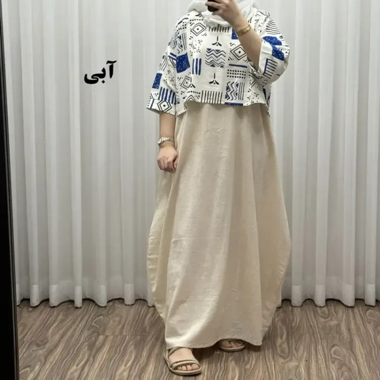 ست کراپ و سارافون لینن زنانه فری سایز مناسب تا 48