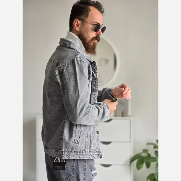 کت جین مردانه رنگ ذغالی پارچه ترک بدون کش و سنگین